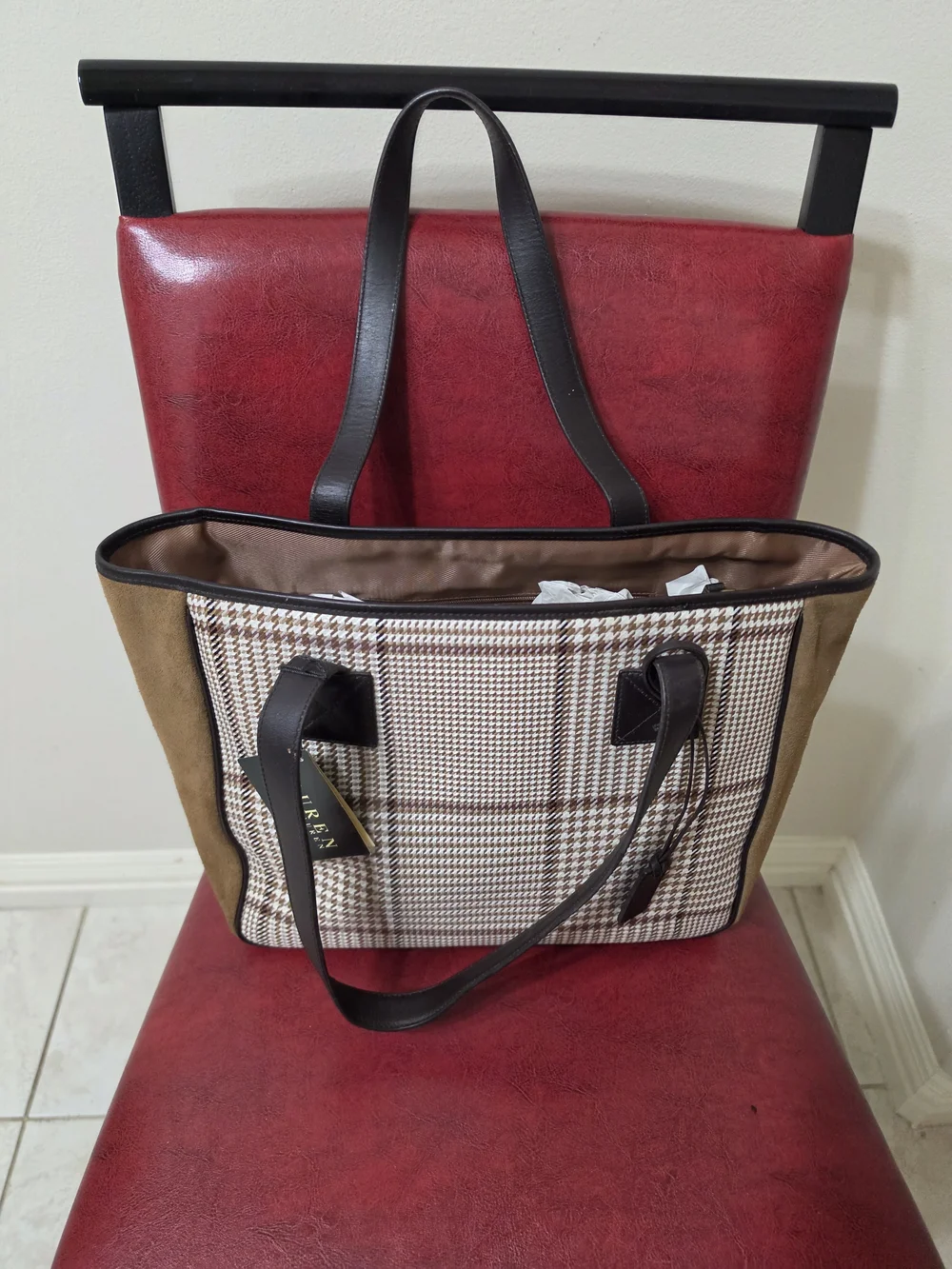 Lauren Ralph Lauren Brown Plaid Tote Bag